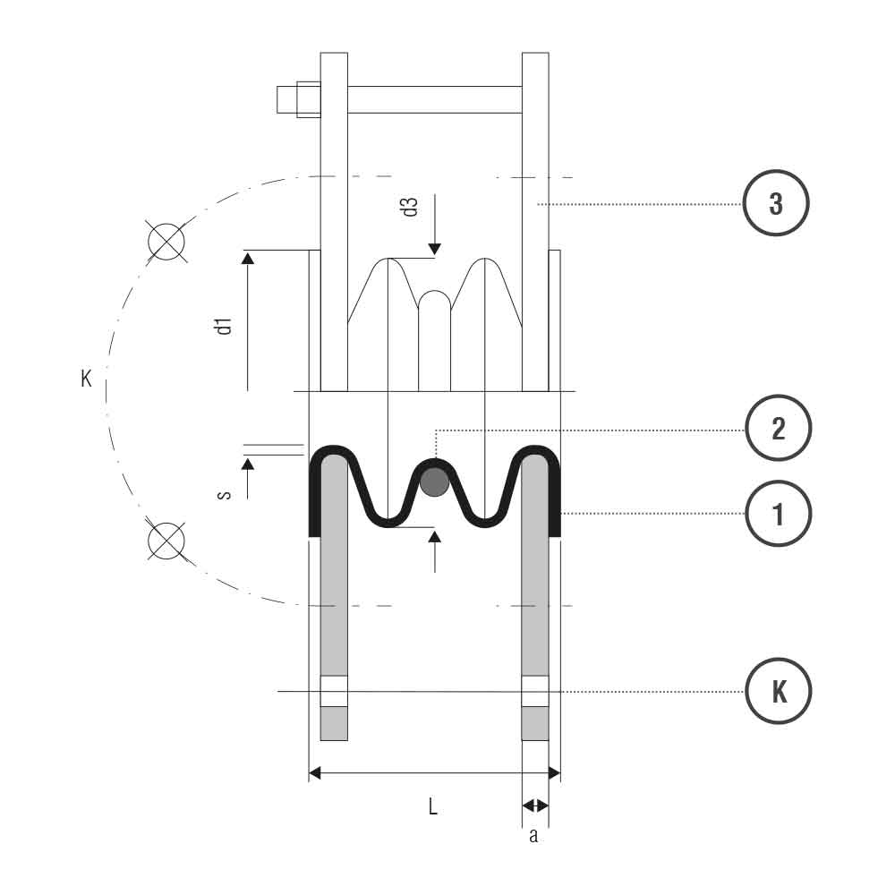 Compensatori in PTFE a 2 onde (Disegno tecnico)