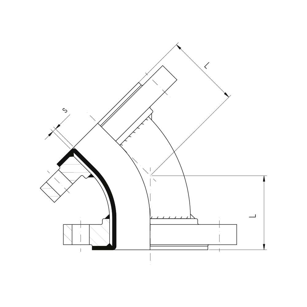 ANSI Curva a 45° in accaio rivestita internamente in PTFE (Misure)