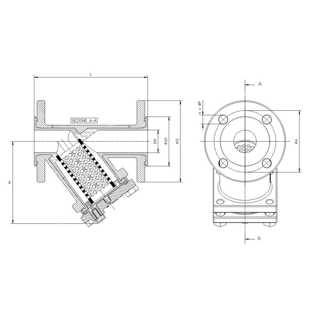 ANSI Filtri a Y in acciaio rivestiti in PTFE (Misure)