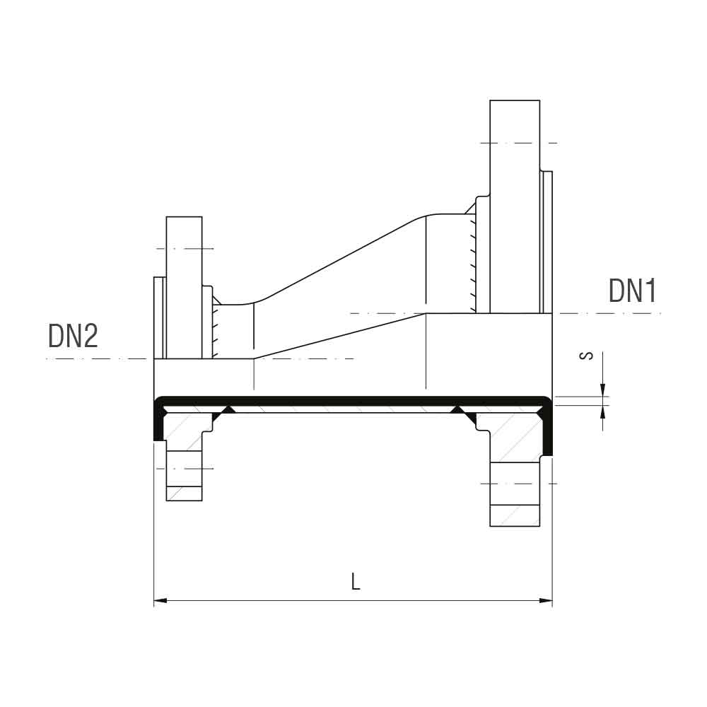 ANSI Riduzioni eccentriche in acciaio rivestite internamente in PTFE (Misure)