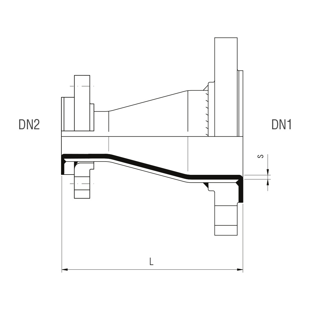 Riduzioni concentriche in acciaio rivestite internamente in PTFE (Misure)