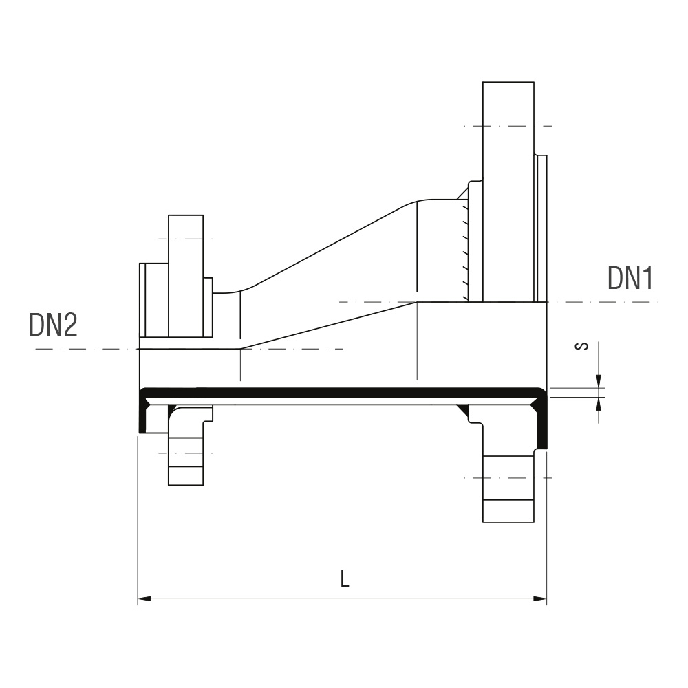 Riduzioni eccentriche in acciaio rivestite internamente in PTFE (Misure)