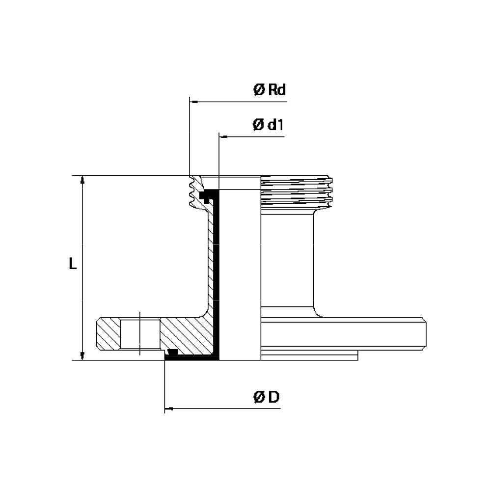 FLEXILINE - Raccordo DIN 11851 flangiato femmina rivestito (Disegno tecnico)