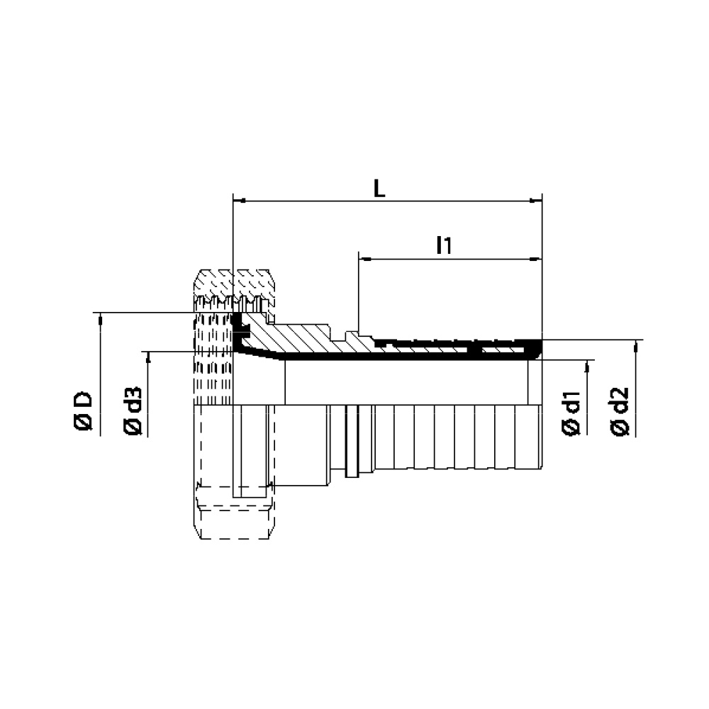 FLEXILINE - Raccordo SMS 1145 a portagomma maschio rivestito (Disegno tecnico)