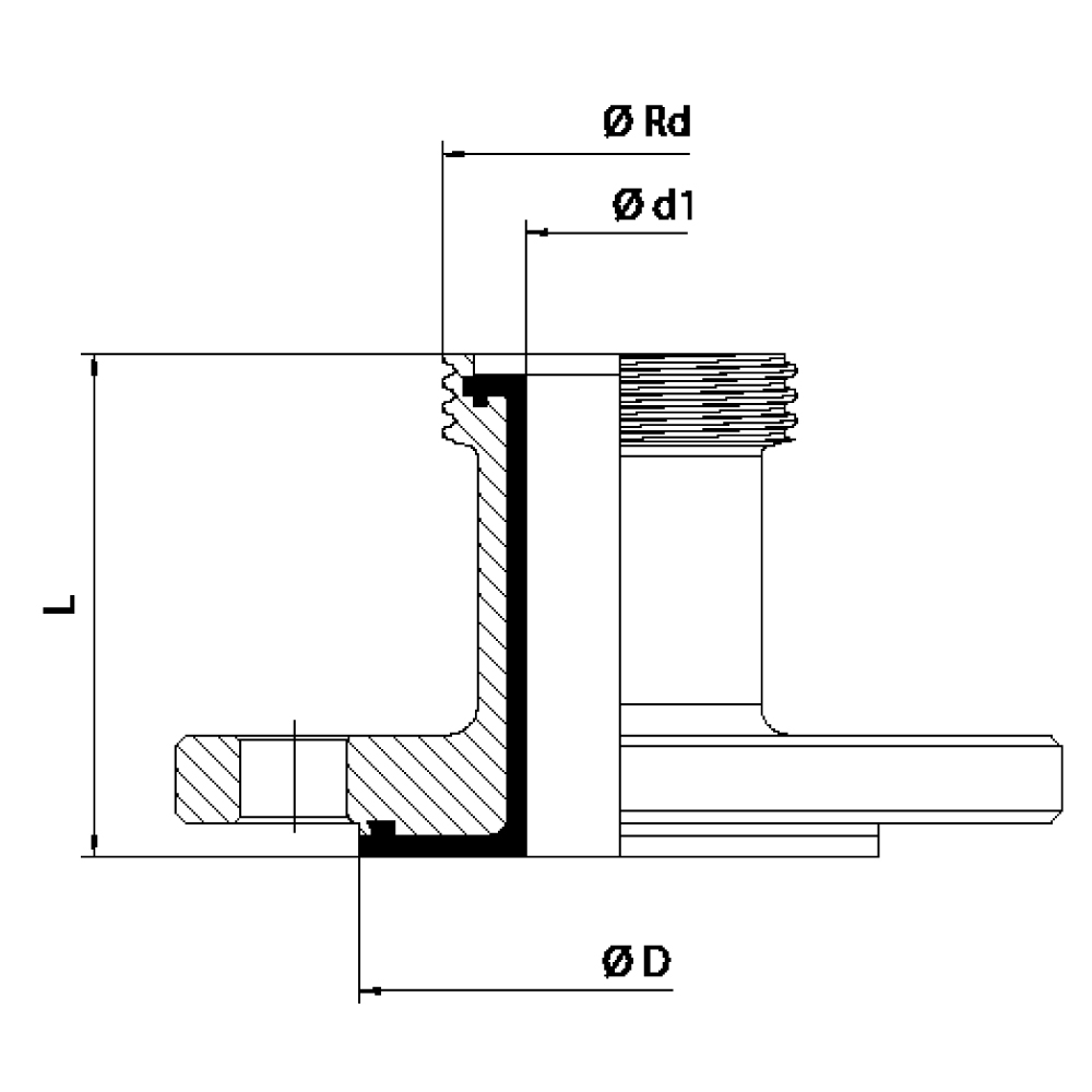 FLEXILINE - Raccordo SMS 1145 flangiato femmina rivestito (Disegno tecnico)