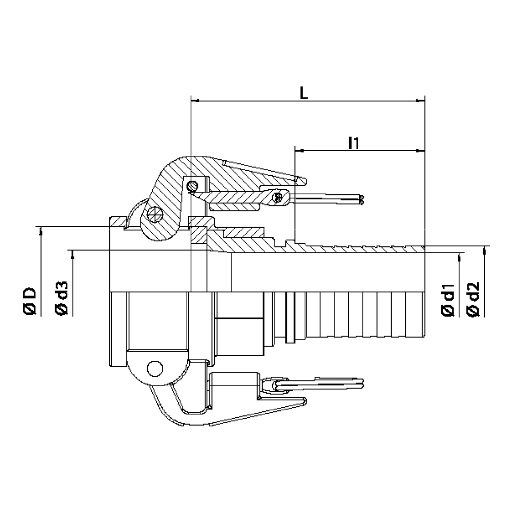 FLEXILINE - Raccordo Selflock KF a portagomma (Disegno tecnico)