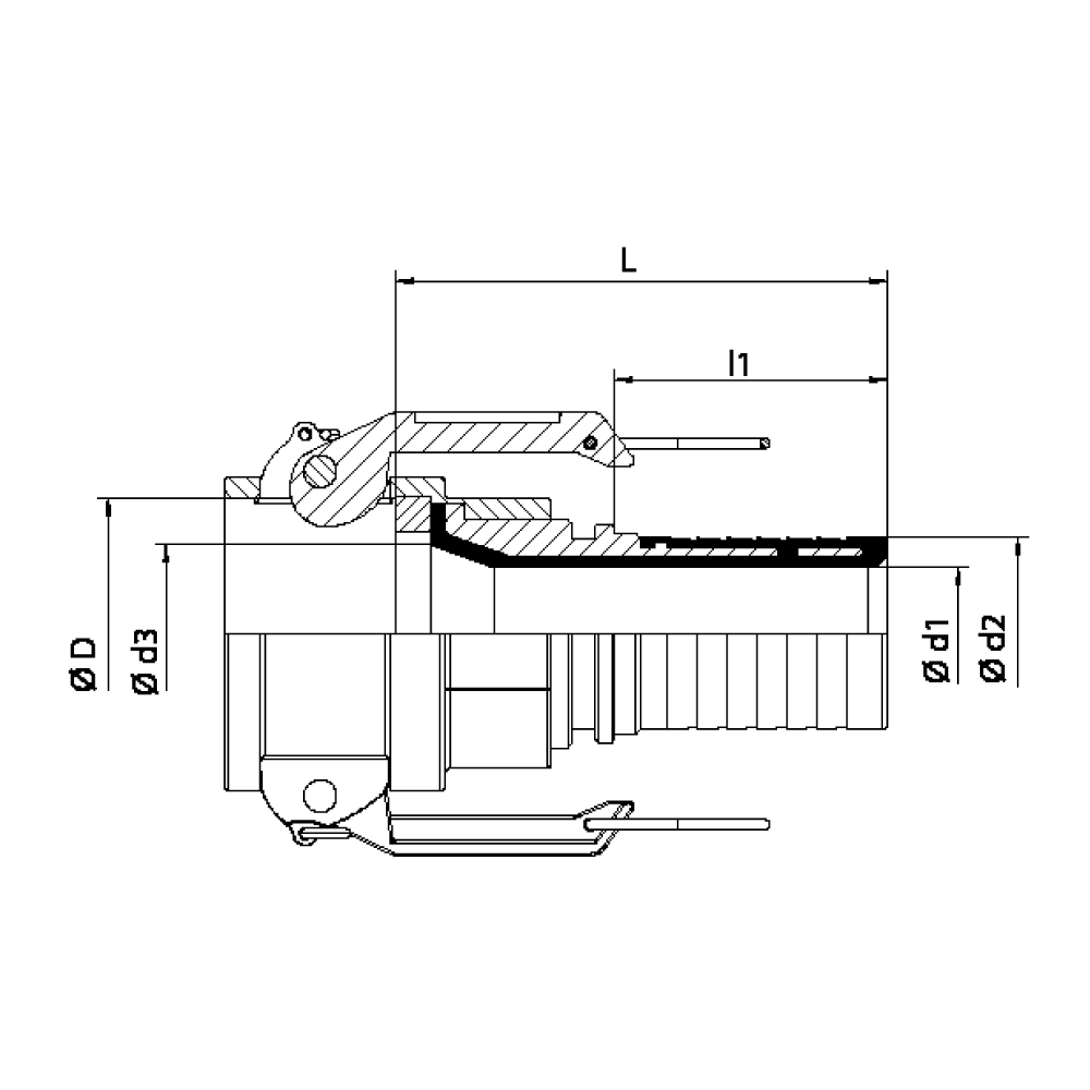 FLEXILINE - Raccordo KF a portagomma rivestito (Disegno tecnico)